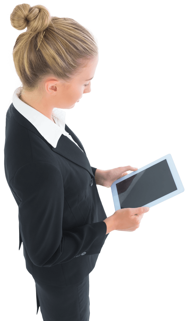 Transparent Focused Businesswoman Using Digital Tablet