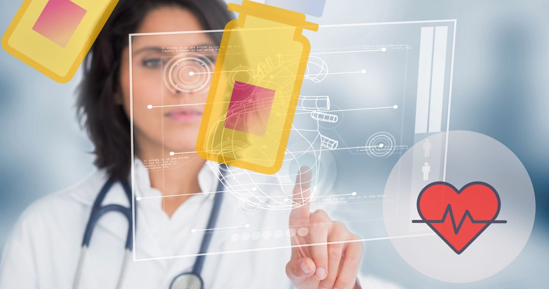 Doctor Interacts with Futuristic Medical Interface