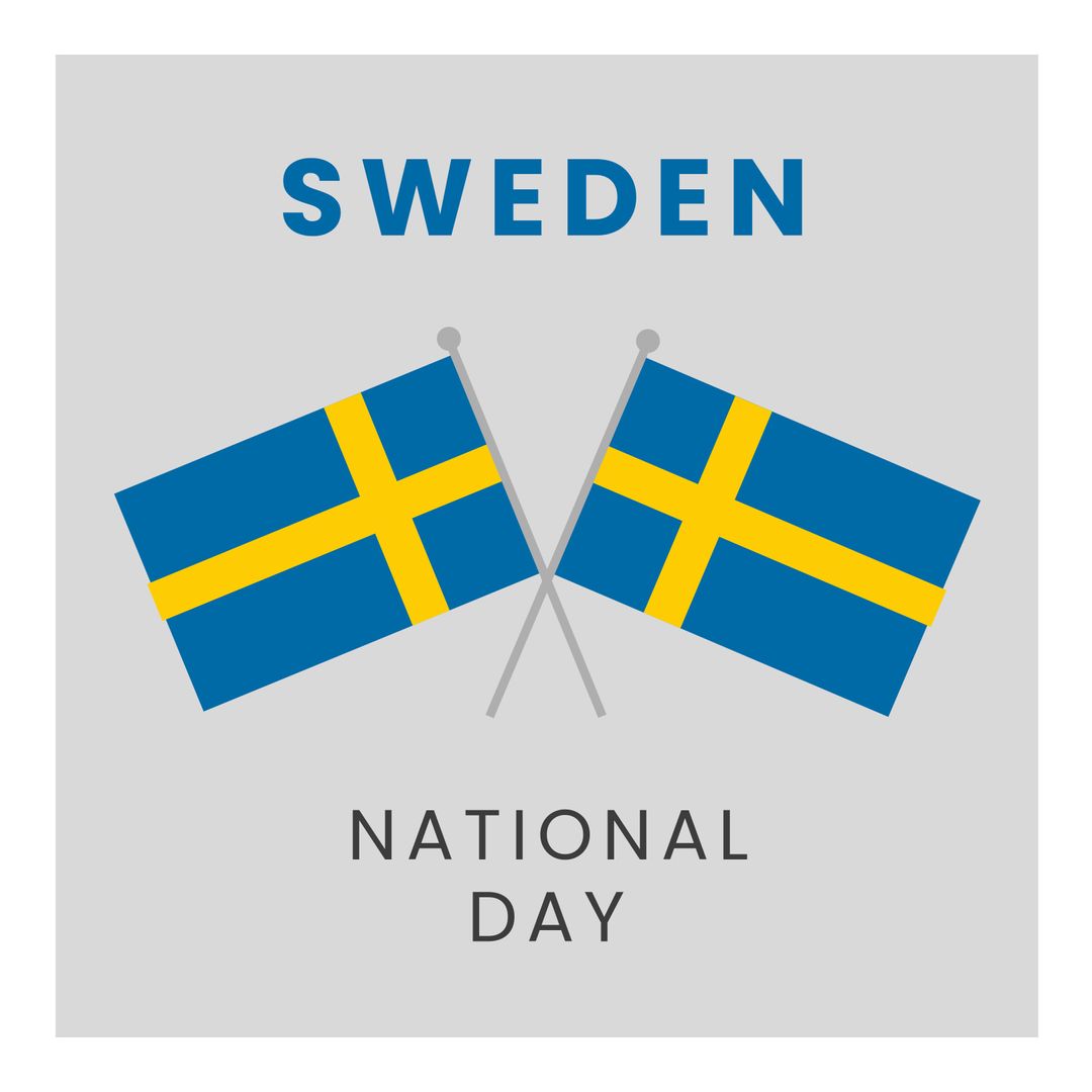 Sweden National Day Celebration with Two Flags on Grey Background