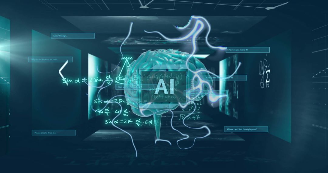 Artificial Intelligence Concept with Brain and Mathematical Data