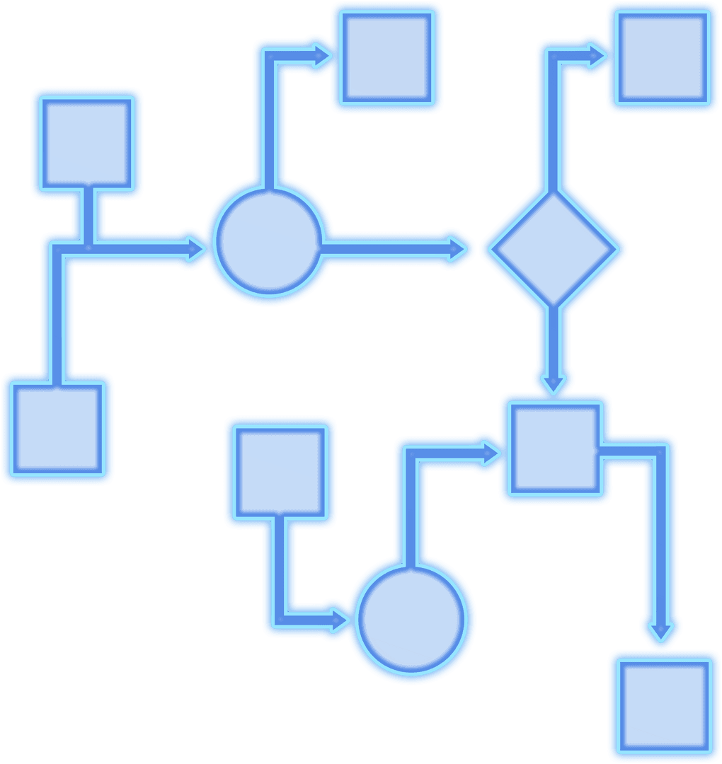 Transparent Blue Flowchart Shapes and Arrows Illustration