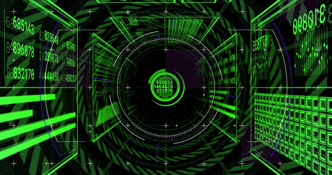 Futuristic Digital Data Tunnel with Cyber Security Elements