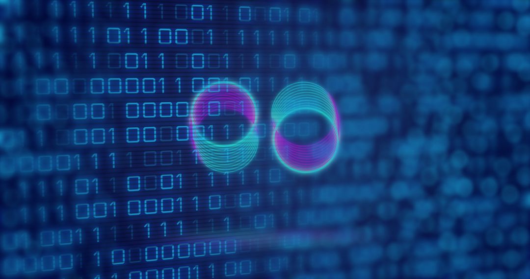 Digital Binary Code with Neon Interlinked Circles Icon - Free Images, Stock Photos and Pictures on Pikwizard.com