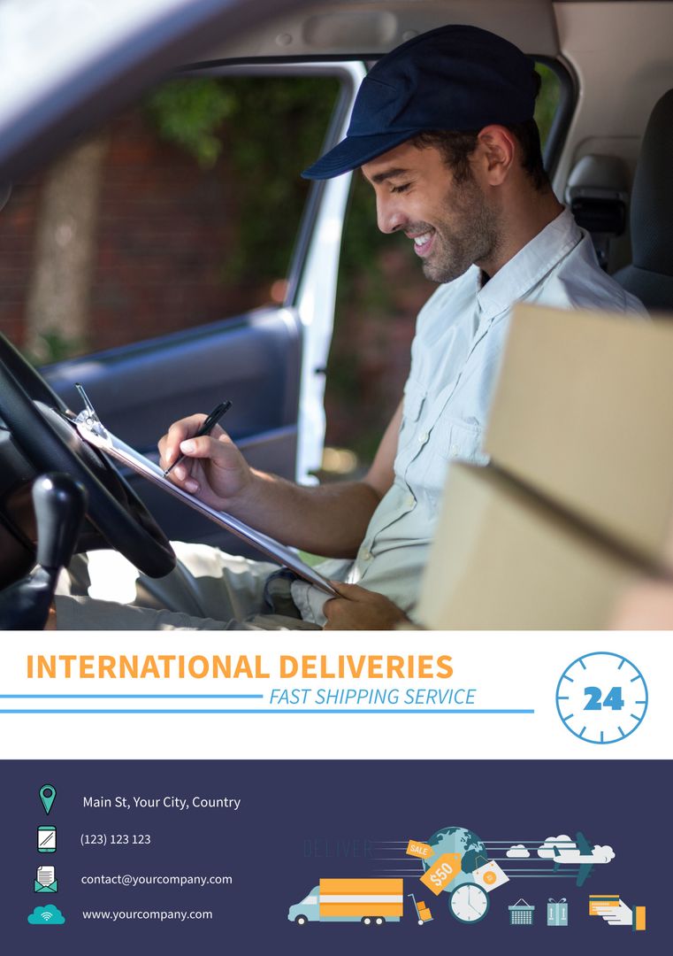 Reliable Delivery Service with Smiling Courier Inside Vehicle