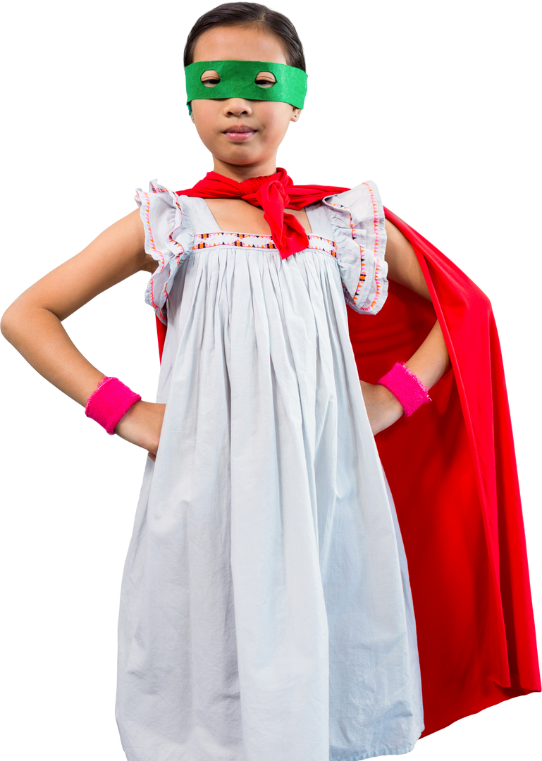 Young Girl Wearing Red Cape and Mask in Confident Hero Pose Transparent - Download Free Stock Images Pikwizard.com