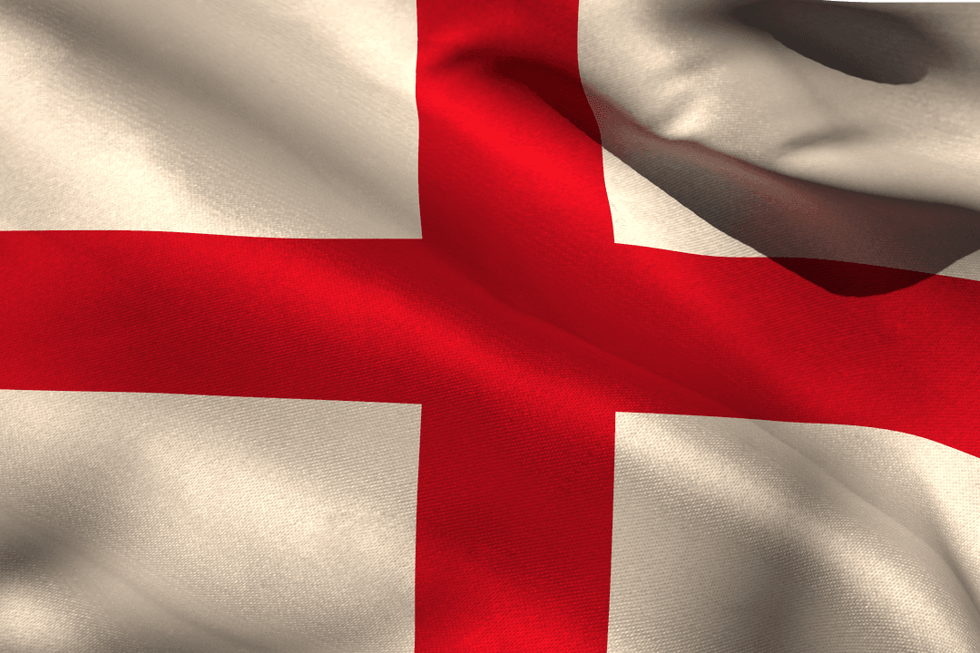Close-up of Waving Transparent English Flag with Red Cross