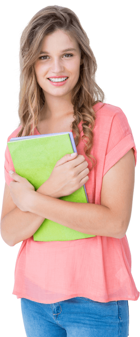 Cheerful Student Holding Green Notebook Transparent Background