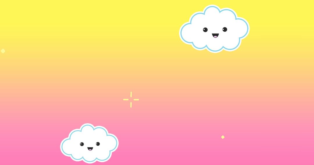 Cheerful Cartoon Clouds and Stars on Gradient Background