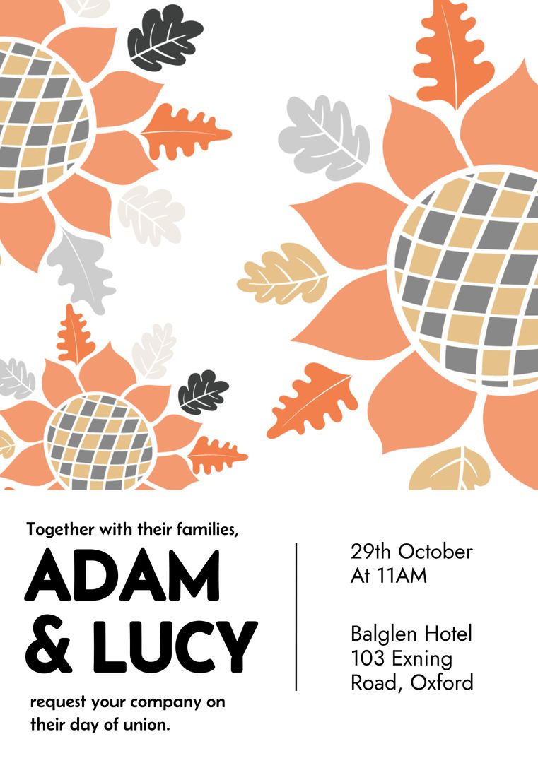 Autumn Leaf and Disco Ball Themed Wedding Invitation - Download Free Stock Templates Pikwizard.com