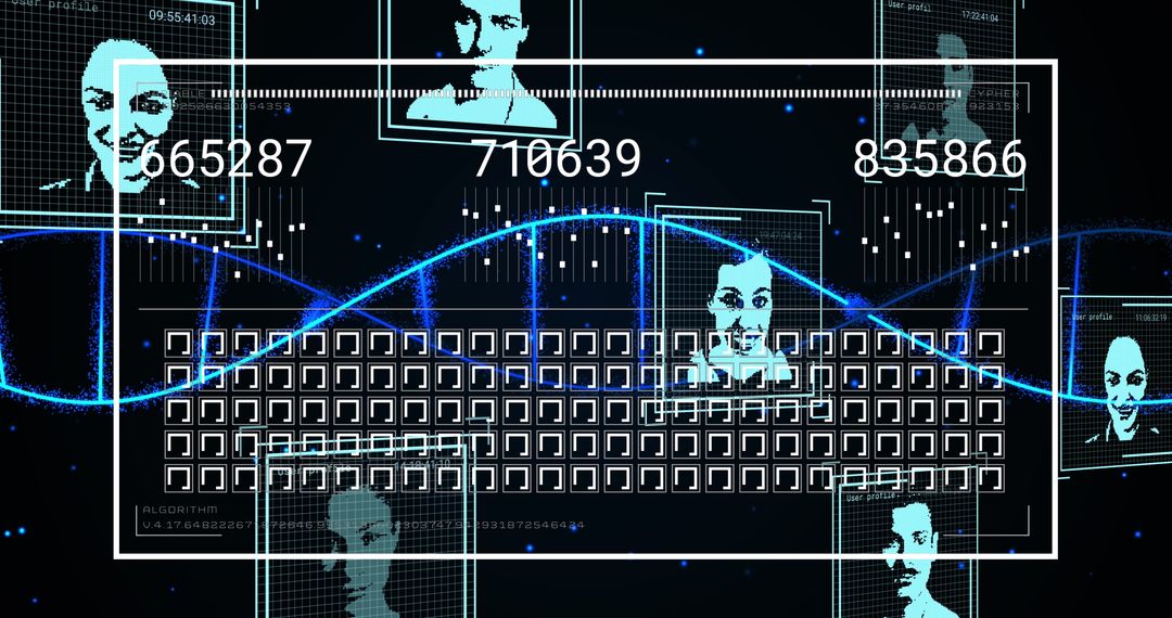 Futuristic DNA Interface with Profile Pictures and Data