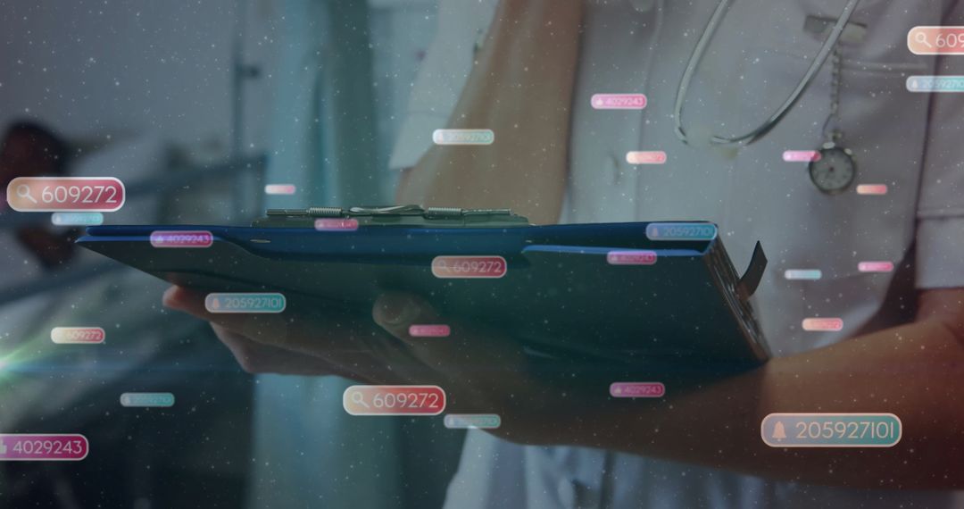 Healthcare Professional Analyzing Digital Patient Data Overlay