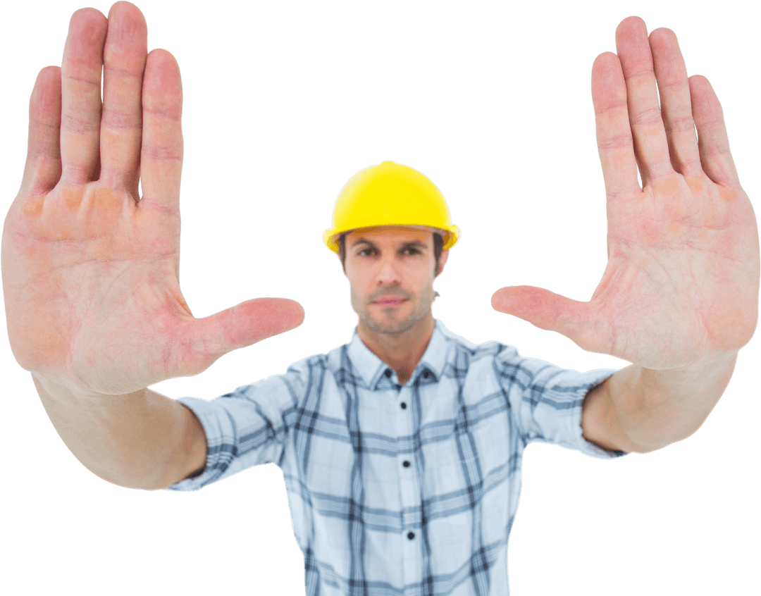 Transparent Architect Forming Hand Frame with Symbolic Posture