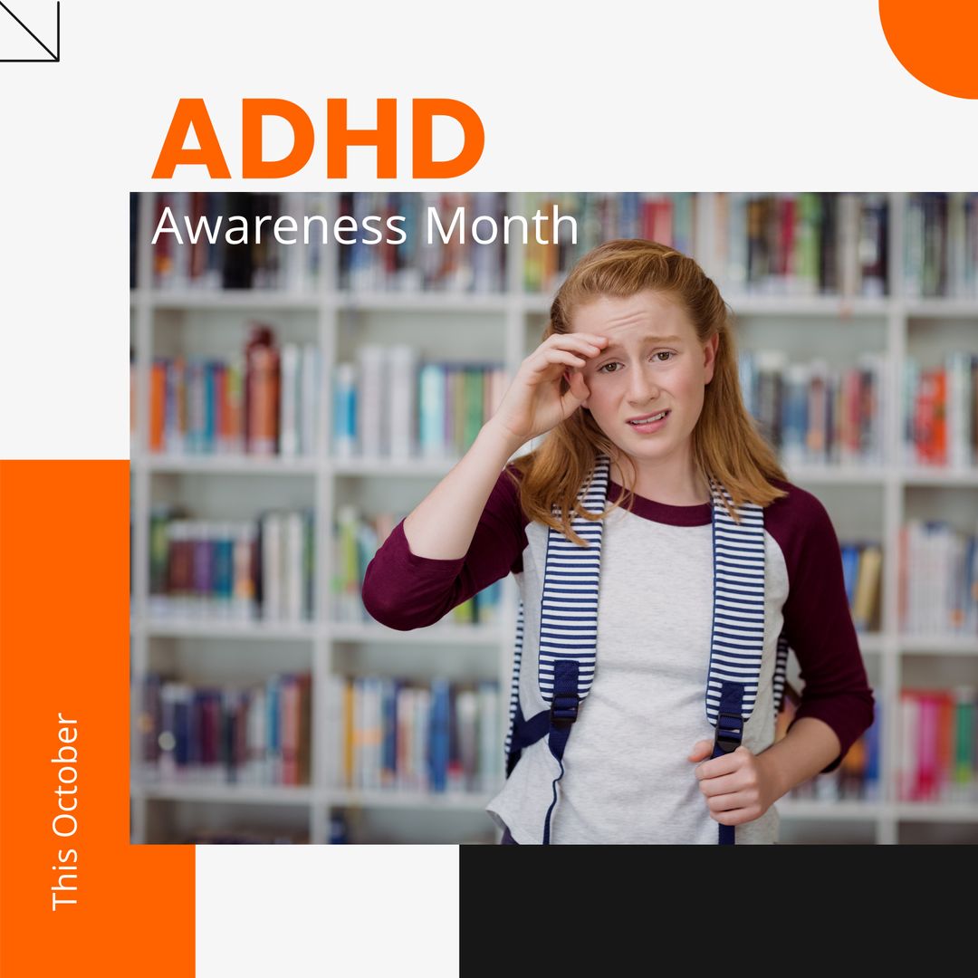 ADHD Awareness Month - Distressed Schoolgirl in Library Setting