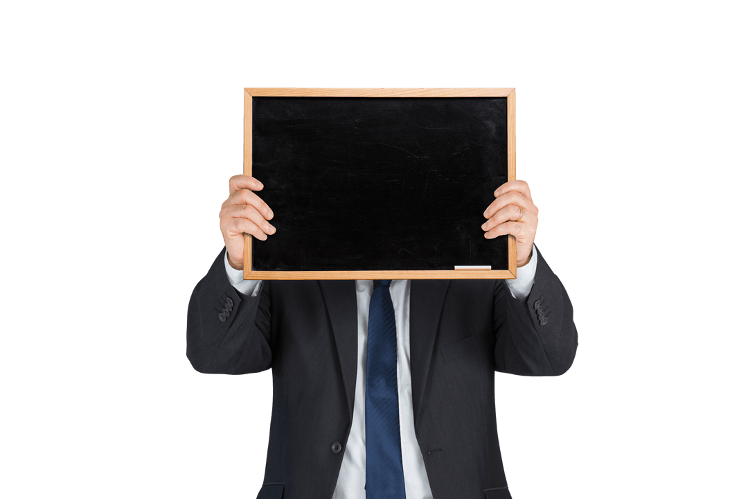 Caucasian Businessman with Blackboard Transparent Background