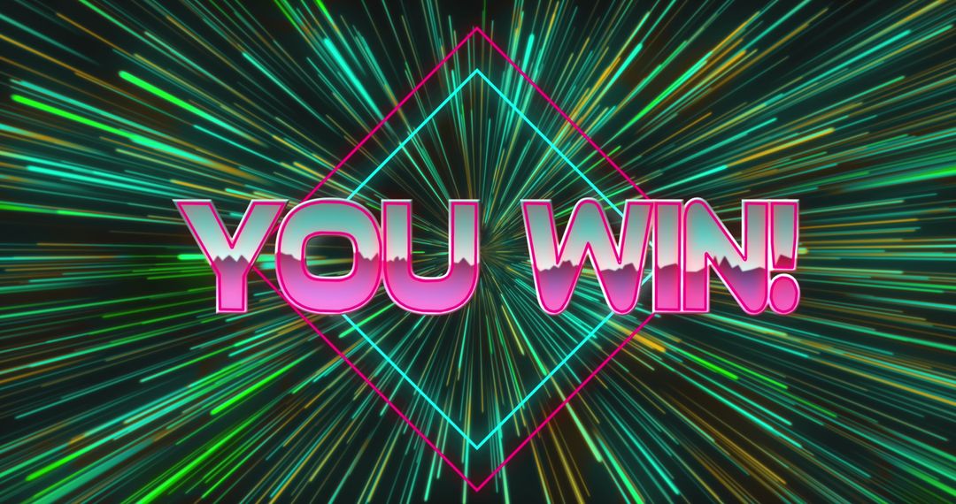 You Win Text Banner with Radiant Green Light Trails