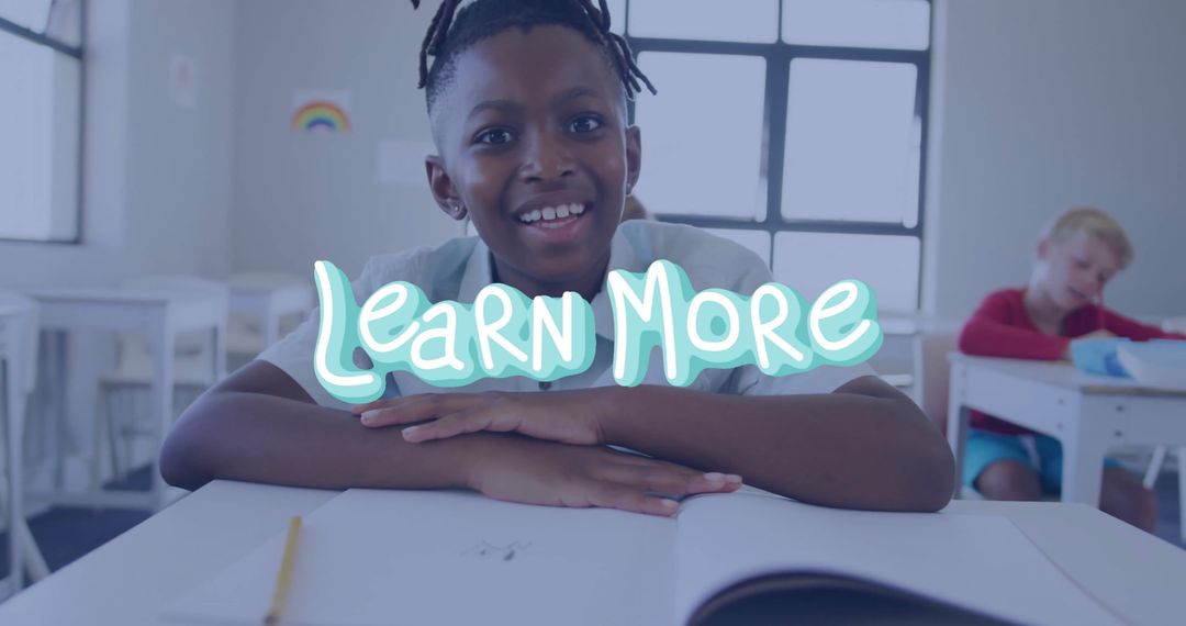 African American Boy Enthusiastically Engaging in Classroom Learning