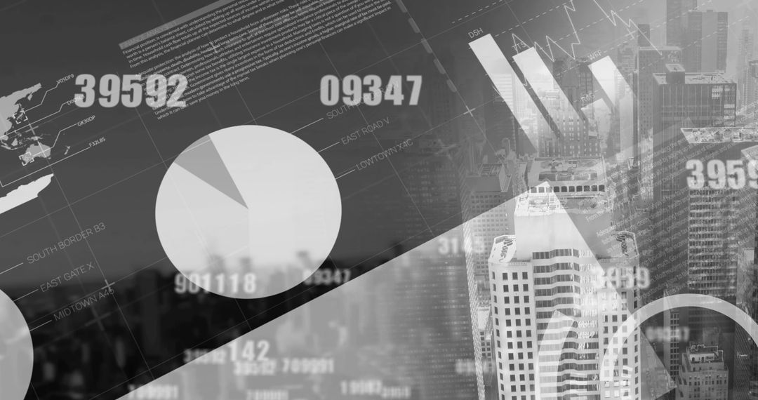 Business Visionary Analyzing Virtual Data in Monochrome Cityscape