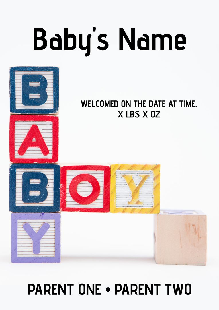 Alphabet Blocks Forming BABY BOY Text for Birth Announcements - Download Free Stock Templates Pikwizard.com