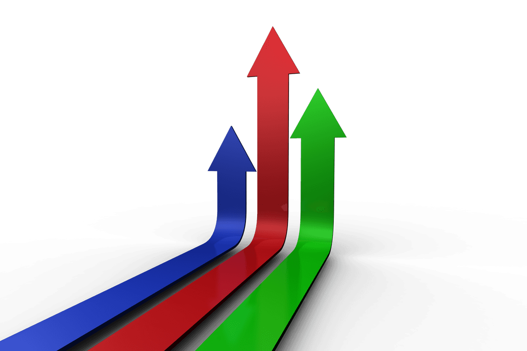 Upward Arrows in Red, Blue, Green on Transparent Background