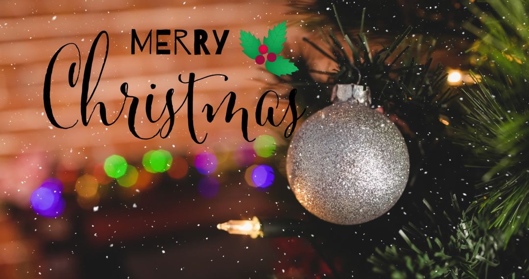 Christmas Greeting Card with Snow and Ornaments