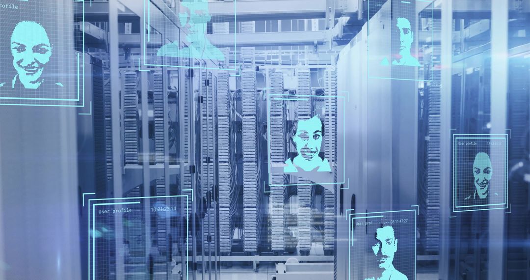 Facial Recognition Overlays in High-Tech Data Center