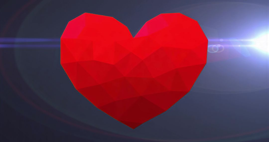 Floating Red Low-Poly Heart with Futuristic Lens Flare