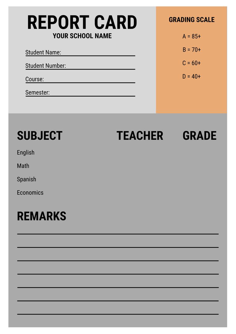 Customizable School Report Card Template with Grading Scale - Download Free Stock Templates Pikwizard.com