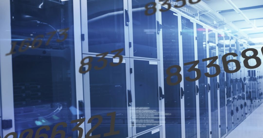 Futuristic Data Center with Floating Numbers in a High-Tech Environment
