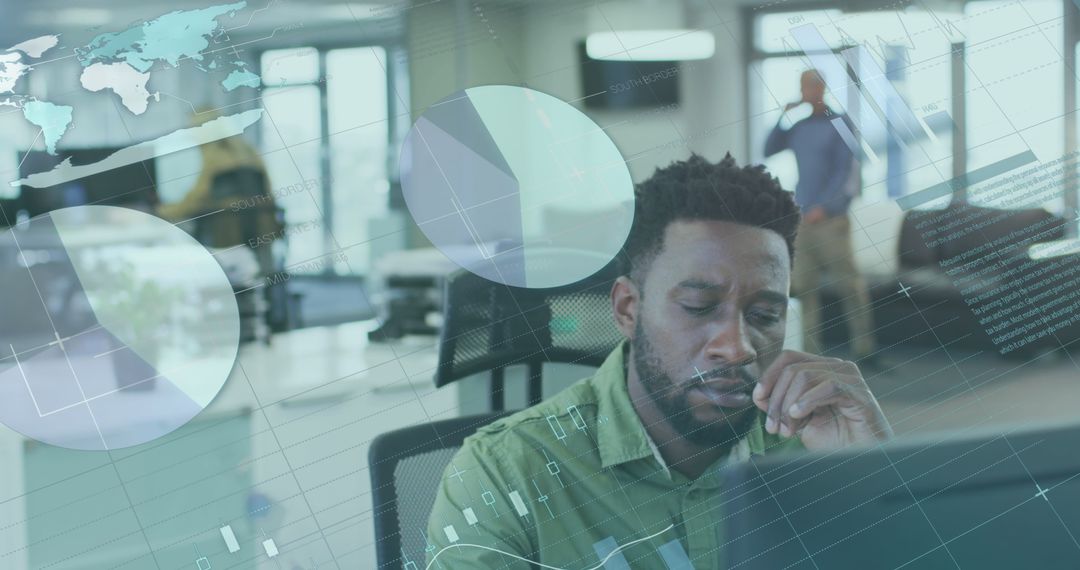 Businessman Analyzing Global Financial Data on Computer