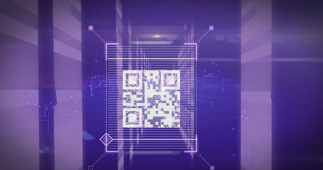 Digital Interface Featuring Futuristic QR Code Overlay