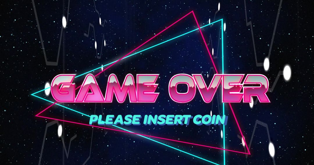 Retro Neon Game Over Screen with Cosmic Background