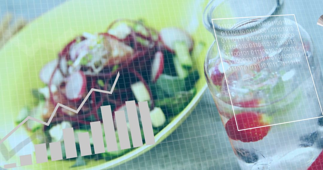 Healthy Salad and Infused Water with Digital Analytics Overlay