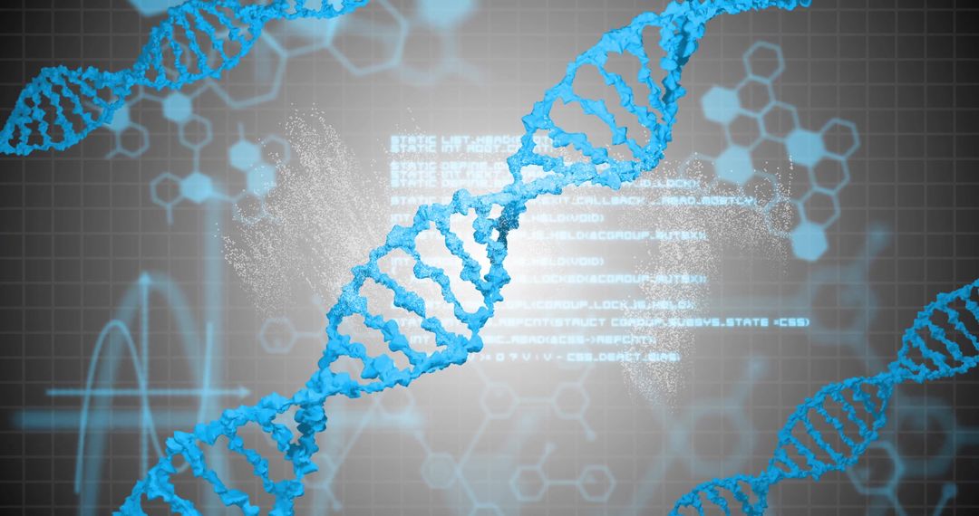 Futuristic DNA Helix with Digital Interface