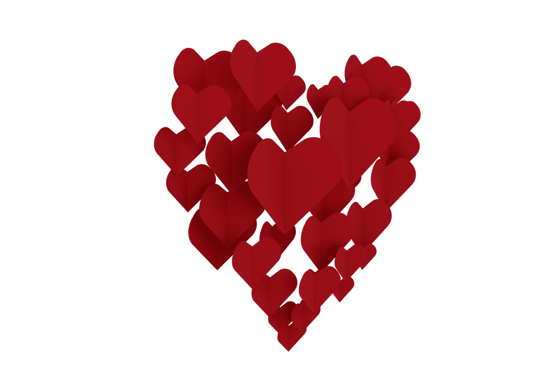 Cluster of Red Hearts on Transparent Background for Love Themes