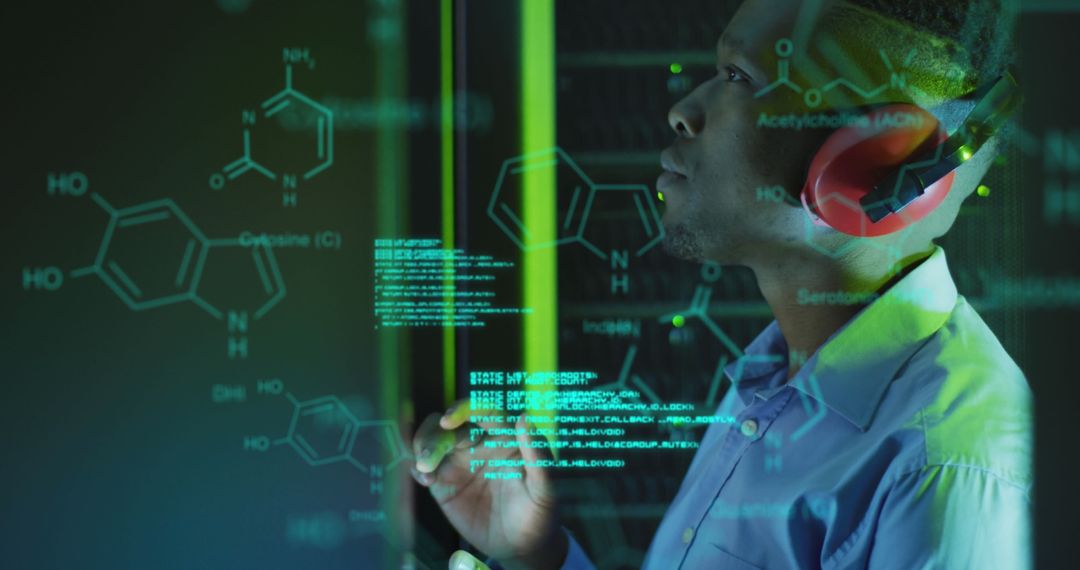 African American IT Professional Analyzing Digital Data Stream