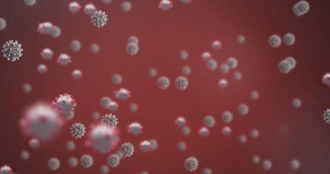 Floating COVID-19 Cells over Red Background