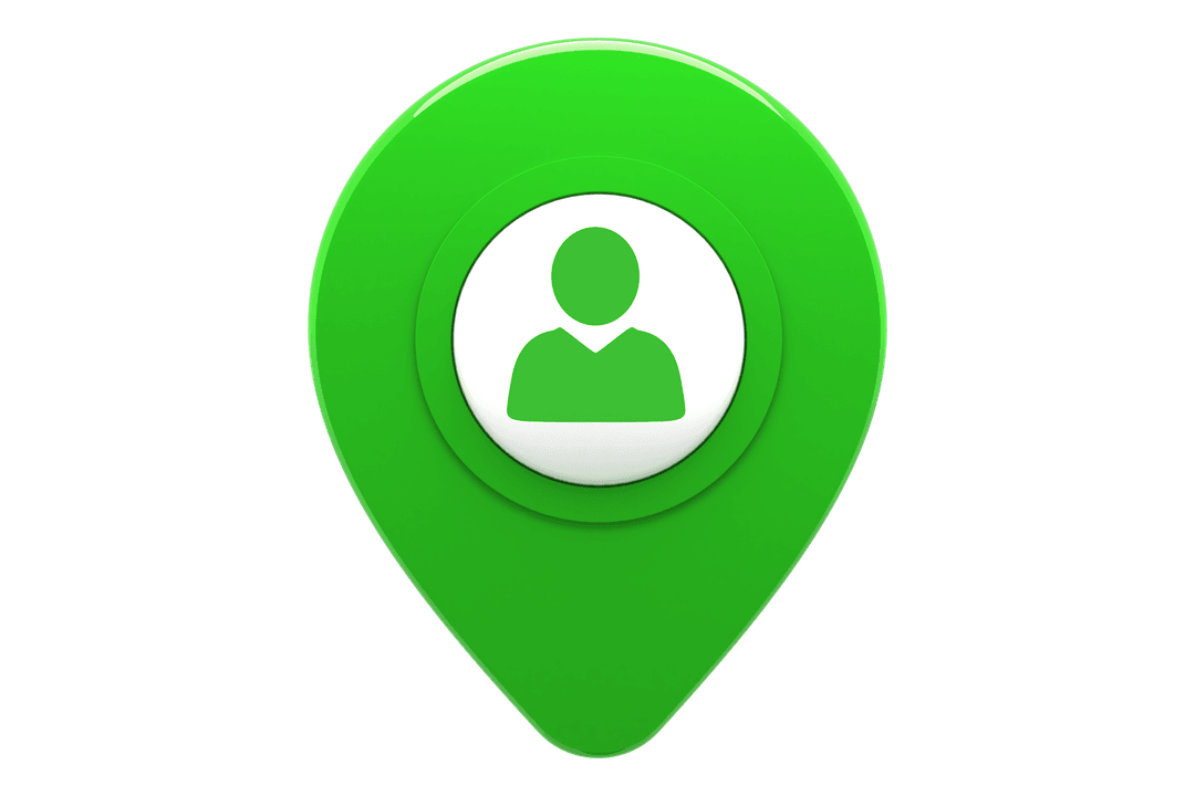 Green Location Pin with Person Icon on Transparent Background
