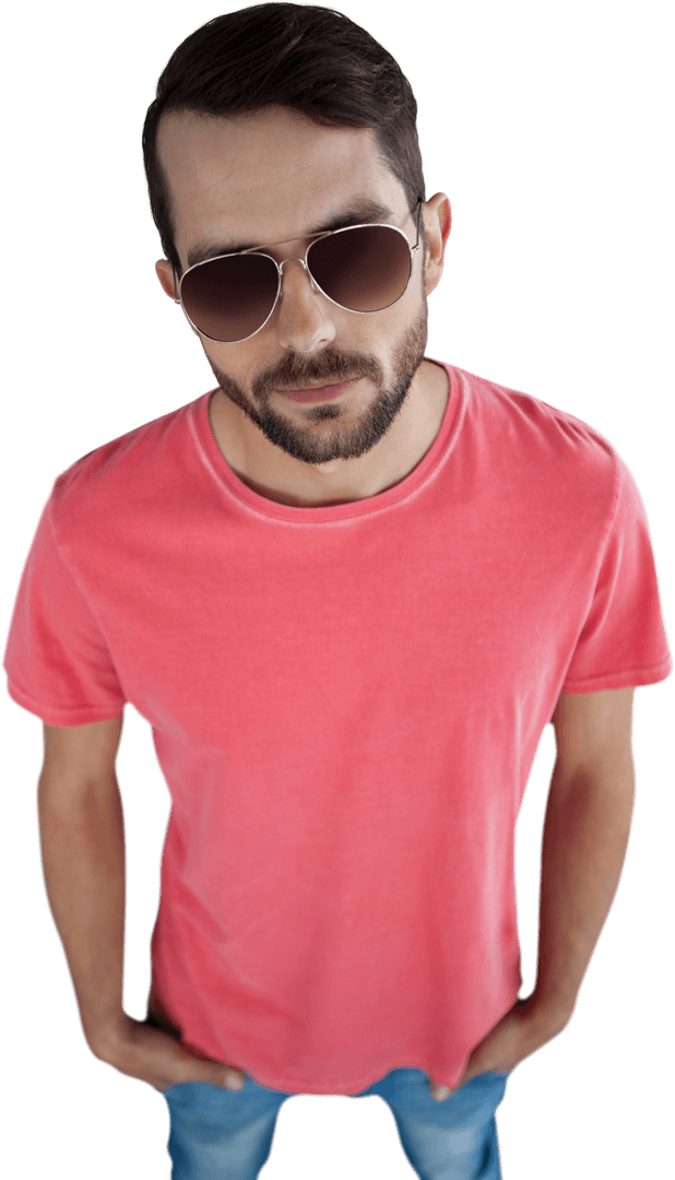 Transparent Confident Young Model in Sunglasses and Casual Outfit
