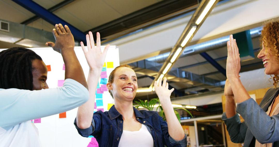 Diverse Team Celebrating Achievement with High Fives in Office - Free Images, Stock Photos and Pictures on Pikwizard.com