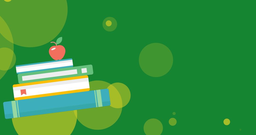 Stack of Books with Apple on Green Background for Literacy