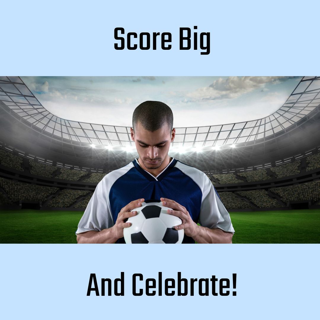 Focused Football Player in Stadium with Motivational Text