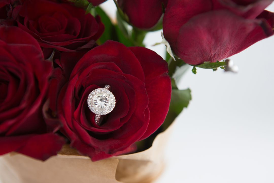 Diamond Engagement Ring in Red Rose Bouquet - Free Images, Stock Photos and Pictures on Pikwizard.com