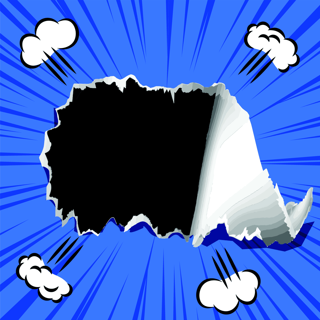 Transparent Torn Paper Background with White Clouds on Blue Design