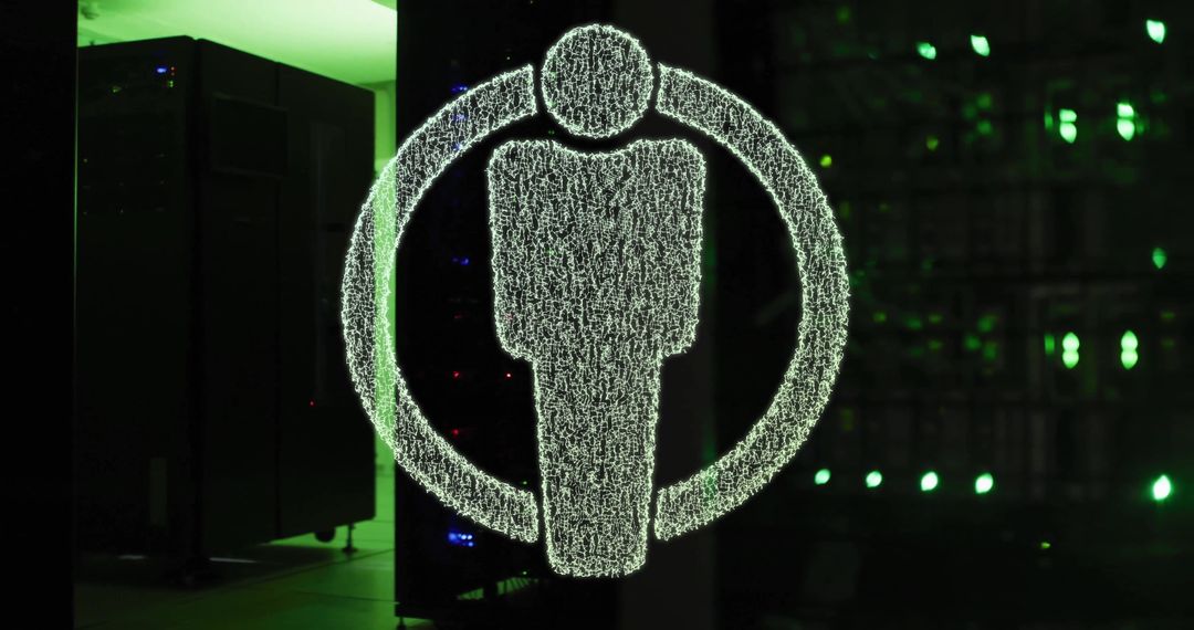 Digital Human Icon Over Server Background Symbolizing Innovation