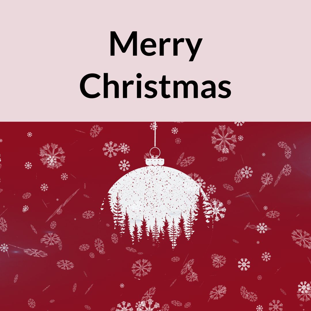 Merry Christmas Greeting with Ornament and Snowflakes