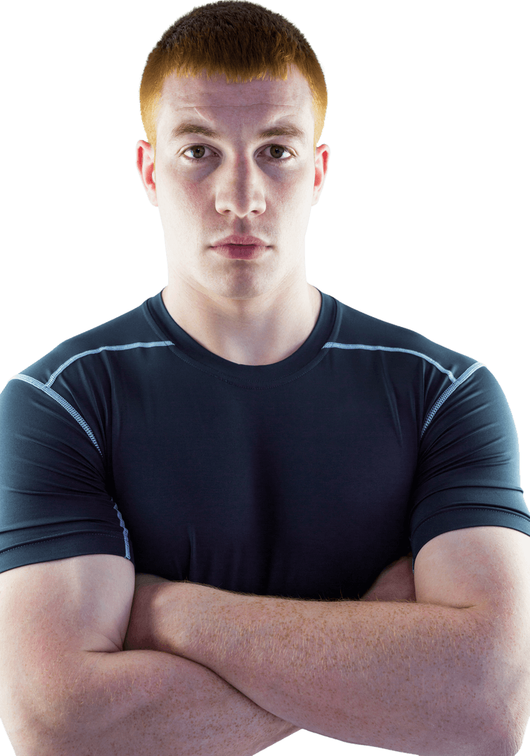 Transparent Portrait of Muscular Rugby Player Standing with Arms Crossed