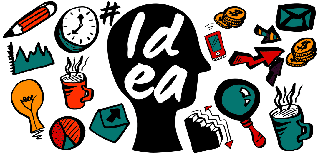 Transparent Human Head Illustration with Idea Icons in Colorful Vector Design