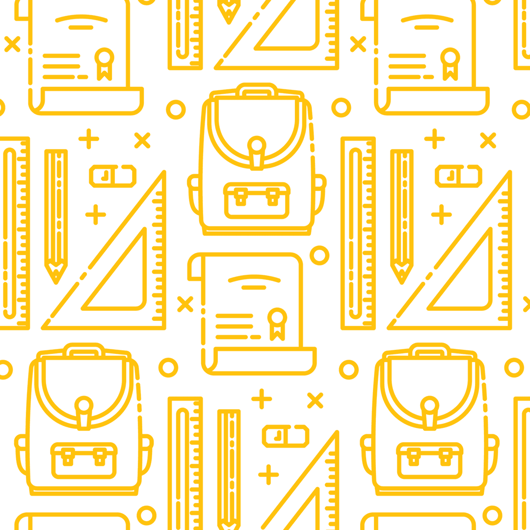 Yellow School Supplies Pattern on Transparent Background
