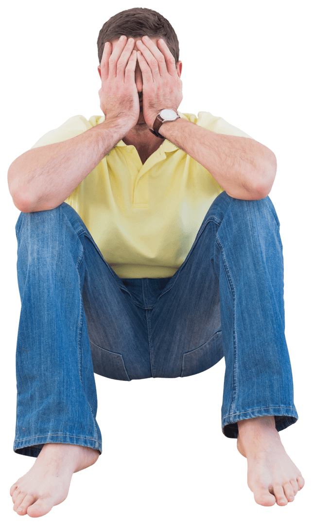 Transparent Image of Man Sitting with Head in Hands