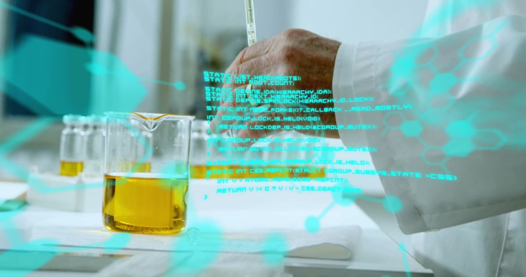 Scientist Experimenting in Laboratory with Digital Data Overlay
